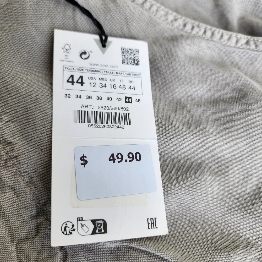 NWT $49 Zara Women Wide-Leg Cargo Pants Gray Chambray Linen Beach Boho 44 US 12